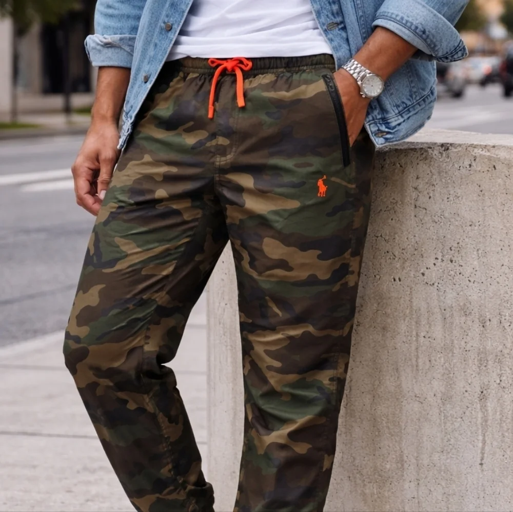 Men's Polo Ralph Lauren Nylon Green Camo  Windbreaker Athletic Pants - Picture 6 of 11